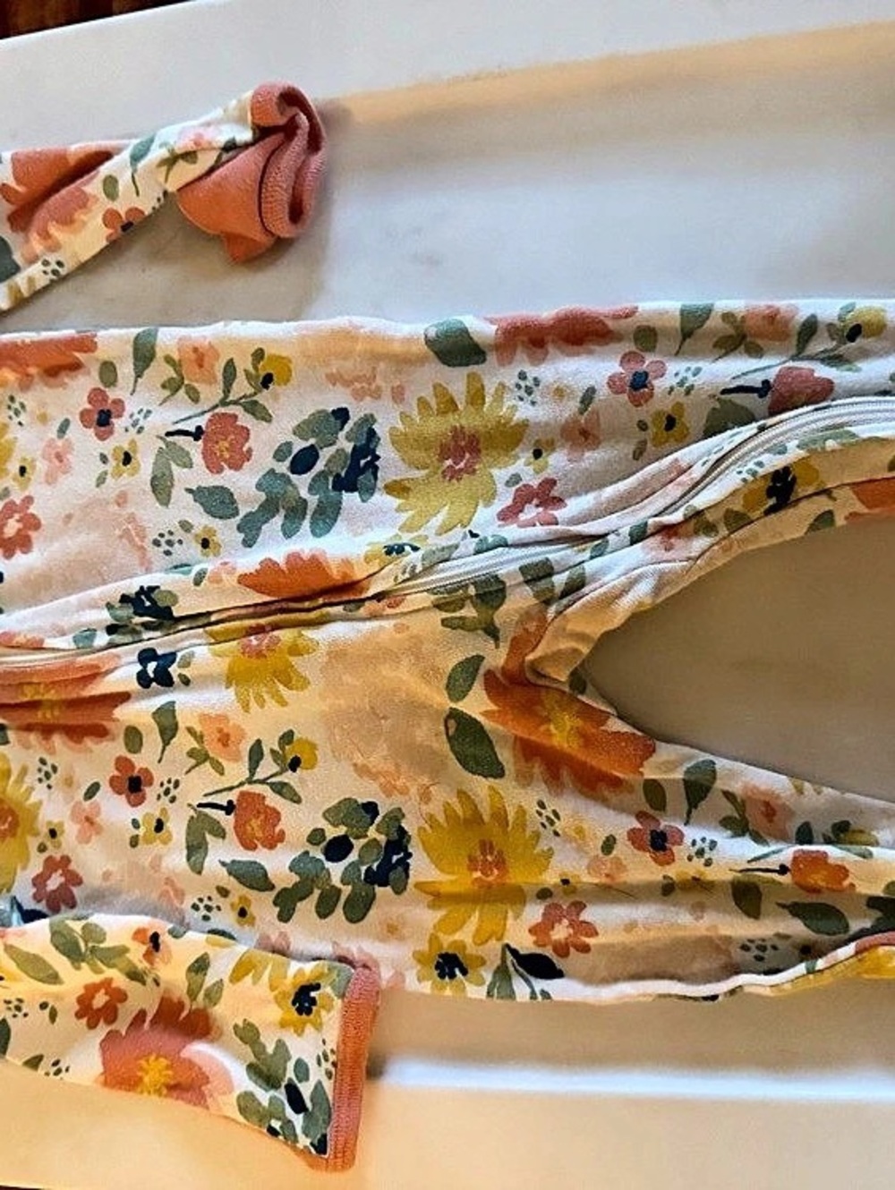 Floral Footie in Pink & Yellow Like New